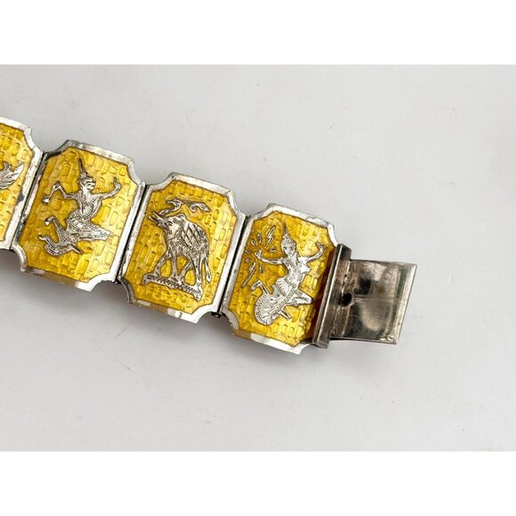 Guillioche Yellow Siam Sterling Silver Paneled Thai 1930's 925 Vintage Bracelet - Picture 5 of 16